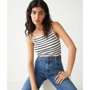 & other stories striped strappy top, blue and cream, medium